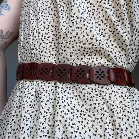 Vintage Brighton 1995 Brown Tan Leather Woven Western Boho Belt Sz M - Picture 7 of 9